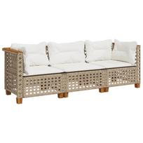 Trivietė sodo sofa，Lauko sofa su pagalvėlėmis, smėlio spalvos, poliratanas CFE77955