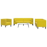 vidaXL Chesterfield sofų komplektas su pagalvėlėmis, 3 dalių, geltonas