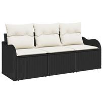 vidaXL Sodo Sofų Rinkinys su saugykla 3 pcs Juoda Poli ratanas
