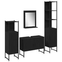 vidaXL Vonios baldų rinkinys su lentyna 4 pcs Juoda Apdirbta mediena