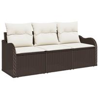 vidaXL Sodo Sofų Rinkinys su pagalve 3 pcs Ruda poliratanas
