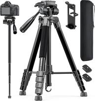 186 cm fotoaparato trikojis ir monopodas, profesionalus aliuminio foto trikojis DSLR / veidrodiniams fotoaparatams / mobiliesiems telefonams / vaizdo kameroms, su mobiliojo telefono laikikliu / kelioniniu krepšiu (juodas)