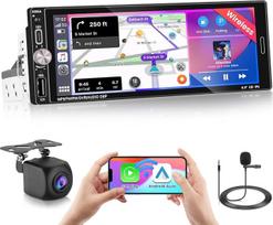 Fuluku 2+64G 1 DIN "Android" automobilinis radijas su belaidžiu "Carplay" "Android" automobiliu, 6,9 colių jutiklinio ekrano radijas su "Bluetooth/WiFi/FM/RDS/EQ/Mirror Link/GPS/Reversing Camera/Microphone/USB