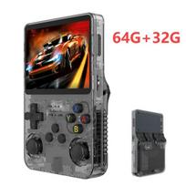 Žaidimų konsolė R36S nešiojamas retro vaizdo žaidimų konsolė 3,5 colio IPS ekrano grotuvas Kišeninis vaizdo grotuvas vaikams 64GB 10000 + žaidimų sistema Linux, Pilka 64G