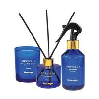 Prabangus dovanų rinkikinys Sorvella Blue Angel: aromatinis difuzorius, 120ml + žvakė 170 g + purškiamas oro gaiviklis 250 ml.