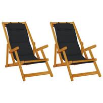 vidaXL Paplūdimio kėdė su pagalve 2 pcs Ruda Kietos akacijos mediena