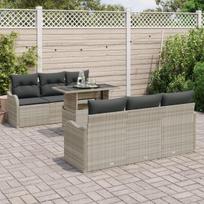 vidaXL Sodo Sofų Rinkinys su pagalve 7 pcs Šviesiai pilka Poli ratanas