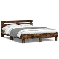 vidaXL Lovos rėmas su galvūgaliu ir LED, dūminio ąžuolo, 140x190cm