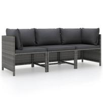 vidaXL Trivietė sodo sofa su pagalvėlėmis, pilkos spalvos, poliratanas
