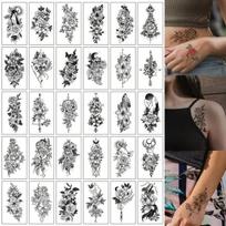 30 vnt. gražių juodų gėlių laikinos tatuiruotės Rivex