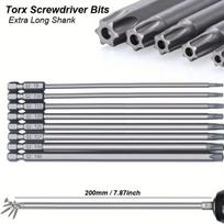Magnetinis torx atsuktuvų rinkinys su ilga rankena.