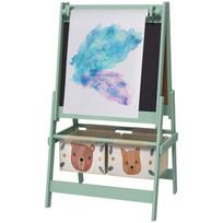 3-in-1 vaikų molbertas su popieriaus rulonu, kreidinė lenta, balta lenta, laikymo krepšeliais, 54 x 46,5 x 93 cm, žalias