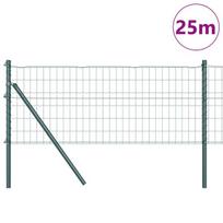 vidaXL Tvora su stulpais Žalia 0,8 x 25 m Plienas ir PVC