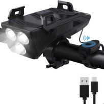 LED dviračių žibintų rinkinys su laikikliu,  Juoda