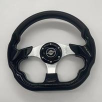 Universalus Vairas 320mm PU Oda Ir Aliuminis JDM Sportinis , Juoda