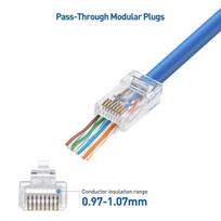 100 vnt. Cat 6 Rj45 jungtys su praeinančiu dizainu