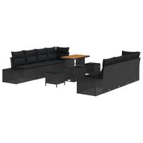 11 dalių sodo sofa rinkinys su pagalvėlėmis Juoda poli ratanas akacija,2 vietų sodo sofa su pagalvėlėmis Juoda poli ratanas,3 dalių sodo valgomojo rinkinys su pagalvėlėmis Juoda poli ratanas akacija