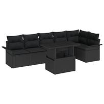vidaXL Sodo Sofų Rinkinys su pagalve 7 pcs Juoda Poli ratanas