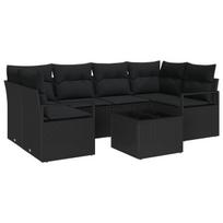 vidaXL Sodo Sofų Rinkinys 7 pcs Juoda Poli ratanas, plienas ir stiklas