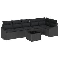 vidaXL Sofos komplektas su pagalve 7 pcs Juoda poliratanas