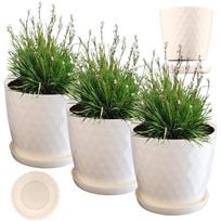 3x gėlių vazonas 16cm dangtelis + kreminis stovas