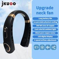 JKUOO Nešiojamas Beašmenis Kaklo Ventiliatorius su LED Ekranu , Juoda