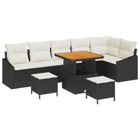 vidaXL Sodo Sofų Rinkinys su pagalve 9 pcs Juoda poliratanas