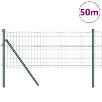 vidaXL Tvora su stulpais Žalia 0,6 x 50 m Plienas ir PVC