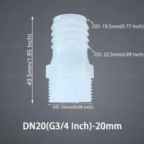 Plastikinė žarnos jungtis su išoriniu sriegiu, G3/4–20 mm (3/4 colio)