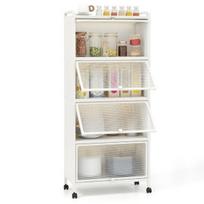 Costway virtuvės lentyna su ratukais Mobilus mikrobangų krosnelės stovas su šarnyrinėmis kompiuterio durelėmis 60 x 32 x 154 cm balta