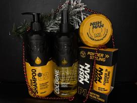 Rinkinys Nishman vyrams: plaukų matinė formavimo pasta, 100 ml + šampūnas, 400 ml + losjonas po skutimosi, 400 ml + plaukų formavimo pudra, 20 g
