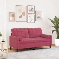 vidaXL Dvivietė sofa su pagalvėlėmis, raudonojo vyno, 140cm, aksomas