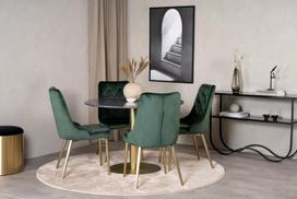Valgomasis stalas ir kėdės rinkinys, Estelle ir aksominis, ø106xA75 cm ir 66x88.5x50 cm, juoda ir žalia