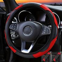 3 dalių PU odos automobilio vairo dangtis. , 3vnt-raudona