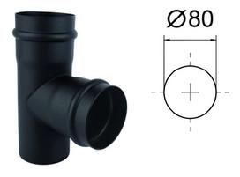 Juodas kamino 90° trišakis su silikonine tarpine granuliniam šildymui. D-80 mm
