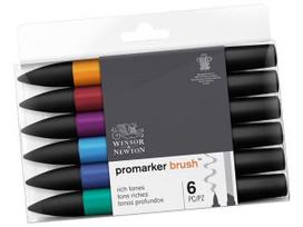Žymekliu rinkinys alkoholio pagrindu W&N Promarker Brush dvieju galu 6vnt. rich tones