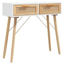 Konsolinis staliukas vidaXL, Pušis/ratanas, 80x30x75cm, balta, Balta