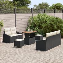vidaXL Sodo Sofų Rinkinys su pagalve 8 pcs Juoda poliratanas