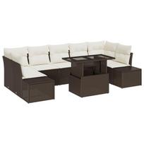 vidaXL Sodo Sofų Rinkinys su pagalve 8 pcs Ruda ir grietinėlė
