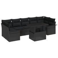 vidaXL Sodo Sofų Rinkinys su pagalve 8 pcs Juoda poliratanas