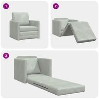 Vienvietis Sofa, Transformuojamas, Aksominis, 74x77x81 cm, Šviesiai pilka