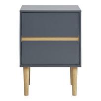 Žydrasis ančių ir natūralaus medžio 40x35x55 cm naktinis stalelis su 2 stalčiais