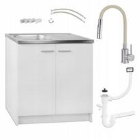 Stamar | Balta virtuvės spintelė 80x50 su plautuve, Deante smėlio elastingas 2-in-1 maišytuvas, sifonas