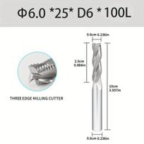 Volframo plieno frezavimo antgalis 6x25x100mm, 3 ašmenys, 6*D6*100L