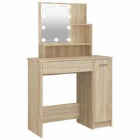 Kosmetinis staliukas，Makiažo stalas su LED apšvietimu, ąžuolo, 86,5x35x136cm CFE8097735