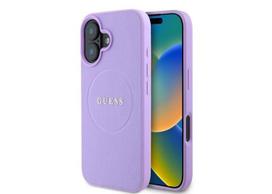 Guess PU grūdėtas klasikinis logotipo dėklas su „MagSafe“, skirtas iPhone 16 6,1 colio violetinei – GUHMP16SPGHSMMU