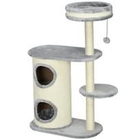"PawHut" draskyklė, 100 cm, laipiojimo medis su draskykle, kačių draskyklė, kačių medis su guoliu, pagalvėle ir kamuoliuku, kačių baldai katėms iki 5 kg, pliušinis, pilkas