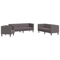 vidaXL Chesterfield sofų komplektas, 3 dalių, pilkas, dirbtinė oda
