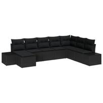 vidaXL Sodo Sofų Rinkinys su pagalve 8 pcs Juoda poliratanas