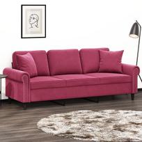 vidaXL Trivietė sofa su pagalvėlėmis, raudonojo vyno, 180cm, aksomas